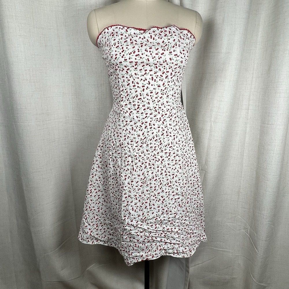 Vintage 90's Y2K Charlotte Russe Cherry Print Fit & Flare Dress Large Strapless